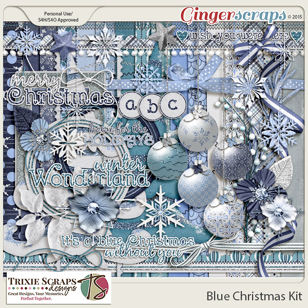 Blue Christmas Digital Scrapbook Kit by Trixie Scraps Designs